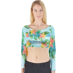 Tropical Starfruit Pattern Long Sleeve Crop Top by DanaeStudio