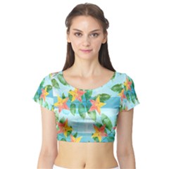 Tropical Starfruit Pattern Short Sleeve Crop Top (tight Fit) by DanaeStudio