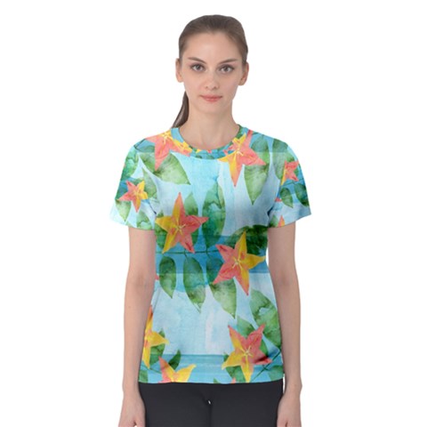 Tropical Starfruit Pattern Women s Sport Mesh Tee by DanaeStudio