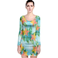 Tropical Starfruit Pattern Long Sleeve Bodycon Dress by DanaeStudio