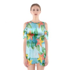 Tropical Starfruit Pattern Cutout Shoulder Dress by DanaeStudio