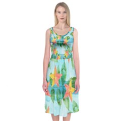 Tropical Starfruit Pattern Midi Sleeveless Dress