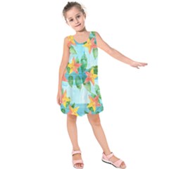 Tropical Starfruit Pattern Kids  Sleeveless Dress by DanaeStudio