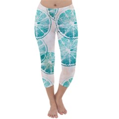 Turquoise Citrus And Dots Capri Winter Leggings 