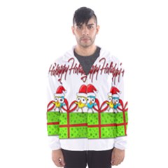 Cute Xmas Birds Hooded Wind Breaker (men)