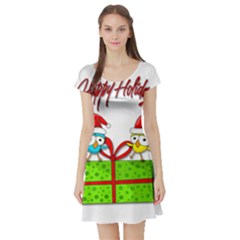 Cute Xmas Birds Short Sleeve Skater Dress by Valentinaart