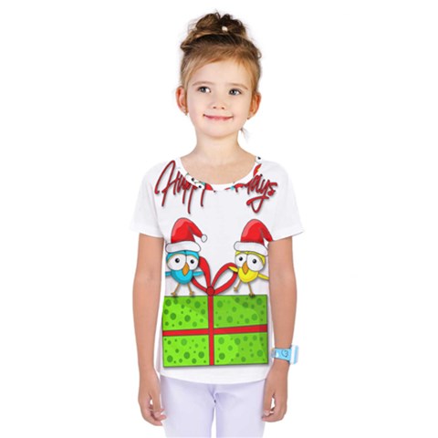 Cute Xmas Birds Kids  One Piece Tee by Valentinaart