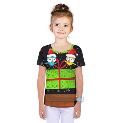 Cute Christmas Birds Kids  One Piece Tee by Valentinaart