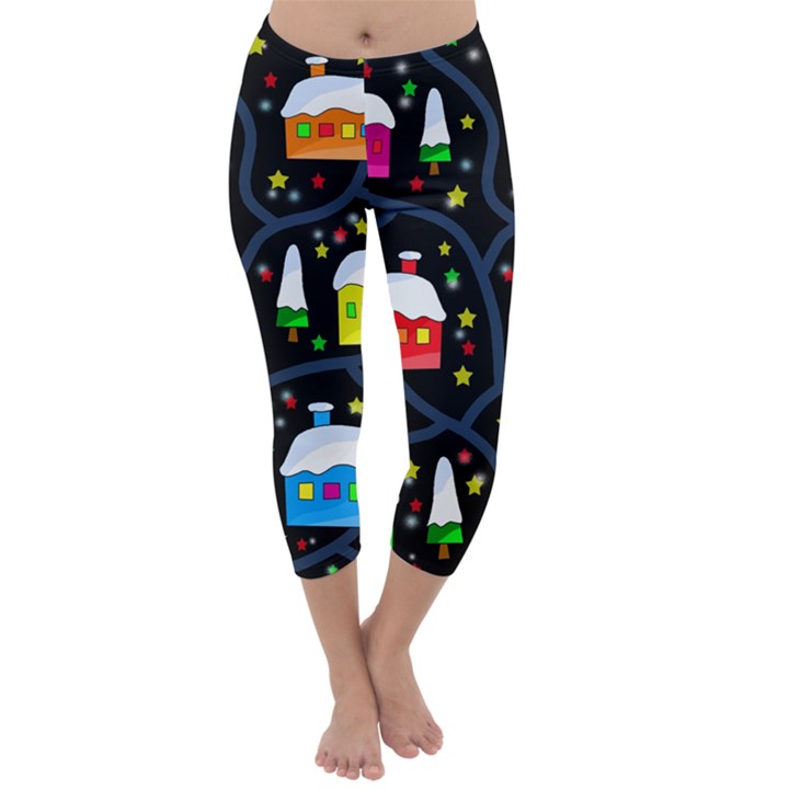 Winter magical night Capri Winter Leggings 