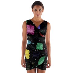 Colorful Floral Design Wrap Front Bodycon Dress