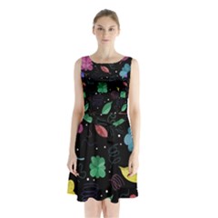 Colorful Floral Design Sleeveless Chiffon Waist Tie Dress