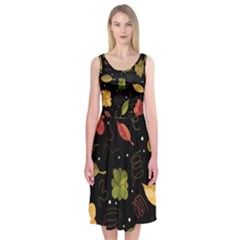 Autumn Flowers  Midi Sleeveless Dress