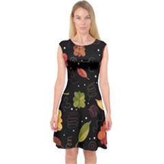 Autumn Flowers  Capsleeve Midi Dress