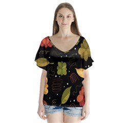 Autumn Flowers  Flutter Sleeve Top