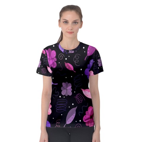 Purple And Pink Flowers  Women s Sport Mesh Tee by Valentinaart