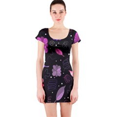 Purple And Pink Flowers  Short Sleeve Bodycon Dress by Valentinaart