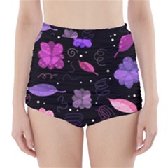 Purple And Pink Flowers  High-waisted Bikini Bottoms