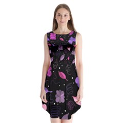 Purple And Pink Flowers  Sleeveless Chiffon Dress  