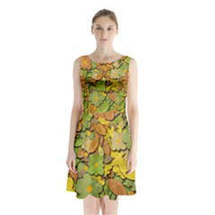 Autumn Flowers Sleeveless Chiffon Waist Tie Dress