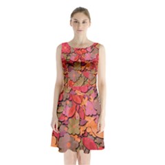 Beautiful Floral Design Sleeveless Chiffon Waist Tie Dress by Valentinaart