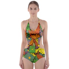 Decorative Flowers Cut-out One Piece Swimsuit