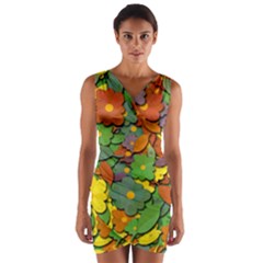 Decorative Flowers Wrap Front Bodycon Dress