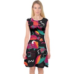 Colorful Abstract Art  Capsleeve Midi Dress