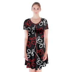 Elegant Red And White Pattern Short Sleeve V-neck Flare Dress by Valentinaart