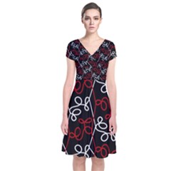 Elegant Red And White Pattern Short Sleeve Front Wrap Dress