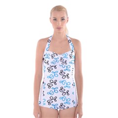 Blue Elegance  Boyleg Halter Swimsuit 