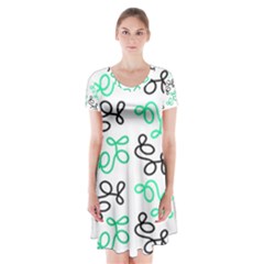 Green Elegance Short Sleeve V-neck Flare Dress