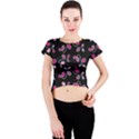 Magenta garden Crew Neck Crop Top View1