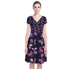 Magenta Garden Short Sleeve Front Wrap Dress