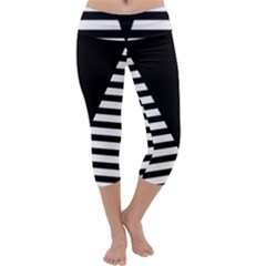 Black & White Stripes Big Triangle Capri Yoga Leggings by EDDArt