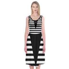 Black & White Stripes Big Triangle Midi Sleeveless Dress by EDDArt