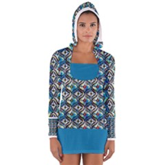 Multicolor Geometric Pattern Women s Long Sleeve Hooded T-shirt by GabriellaDavid