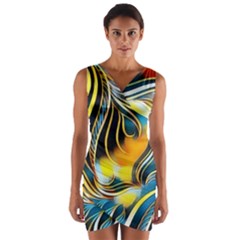 Colorful Abstract Design Wrap Front Bodycon Dress