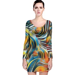 Colorful Abstract Design Long Sleeve Velvet Bodycon Dress