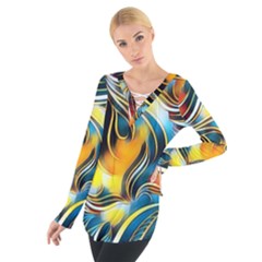 Colorful Abstract Design Women s Tie Up Tee