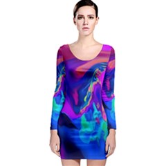 The Perfect Wave Pink Blue Red Cyan Long Sleeve Bodycon Dress by EDDArt