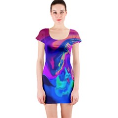 The Perfect Wave Pink Blue Red Cyan Short Sleeve Bodycon Dress by EDDArt