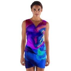 The Perfect Wave Pink Blue Red Cyan Wrap Front Bodycon Dress