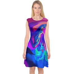 The Perfect Wave Pink Blue Red Cyan Capsleeve Midi Dress by EDDArt