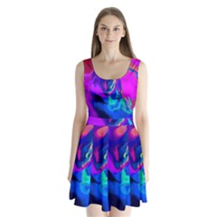 The Perfect Wave Pink Blue Red Cyan Split Back Mini Dress  by EDDArt