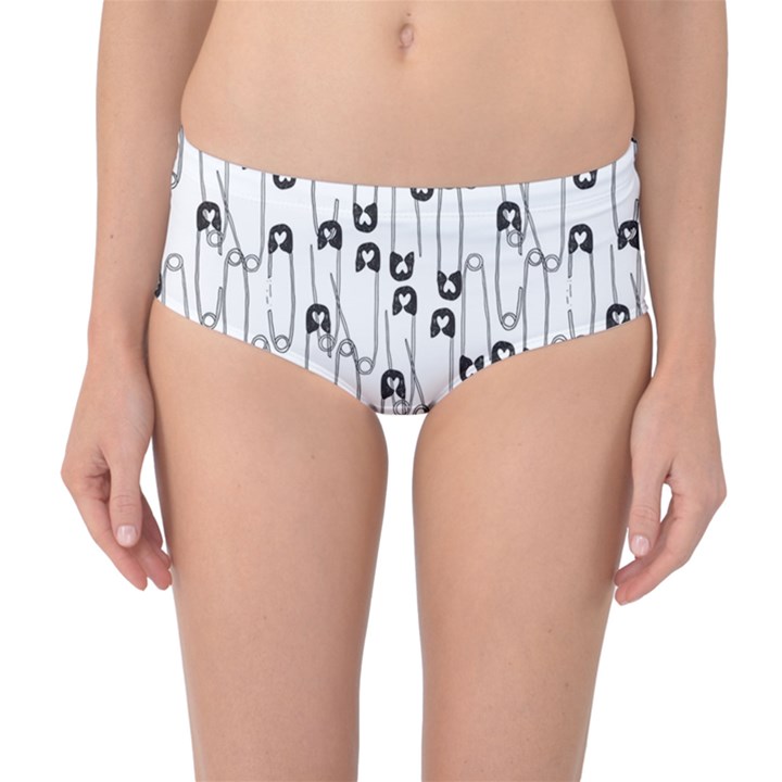 Safety Pin Pattern Mid-Waist Bikini Bottoms