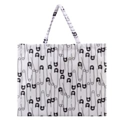 Safety Pin Pattern Zipper Large Tote Bag