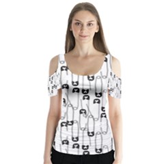 Safety Pin Pattern Butterfly Sleeve Cutout Tee 