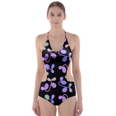 Purple Garden Cut-out One Piece Swimsuit