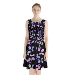 Purple Garden Sleeveless Chiffon Waist Tie Dress