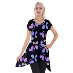 Purple Garden Short Sleeve Side Drop Tunic